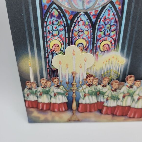 Joyous Christmas Card Choir Design Vintage Cutout Illustration Religious - Picture 3 of 8
